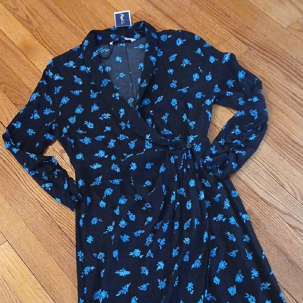 NWT Zara Dark Floral Wrap-Look Dress ■ Size S
